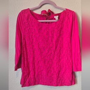 J Crew Women's Pink Eyelet Top Size L #47